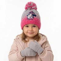 Komplet czapka rękawiczki Disney Minnie dla dziewczynki zimowy szaro różowa r. 48