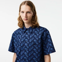 Koszula męska Lacoste z krótkim rękawem wzorzysta granatowa r. XL/XXL