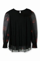 Bluzka damska Desigual Aleli siateczka czarna w kwiaty r. XS