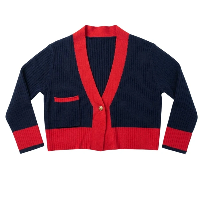 Sweter damski Rodier granatowy z wełną merino krótki luźny r. M
