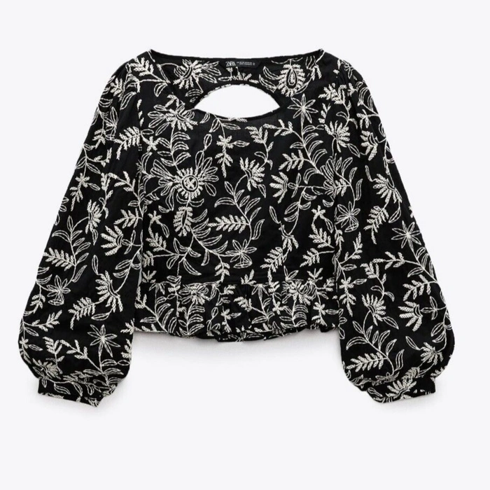 Bluzka damska Zara czarna crop top z odkrytymi plecami r. L