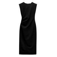Sukienka damska Zara midi czarna elegancka z marszczeniem