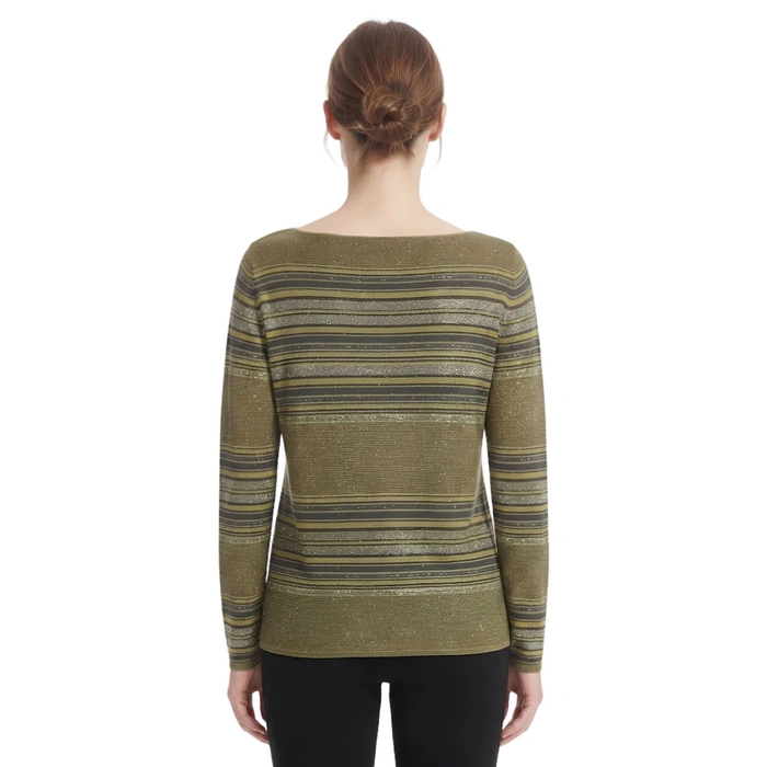 Sweter damski Sarah Pacini zielony w paski len