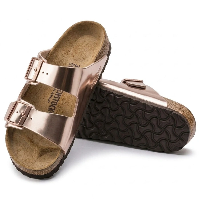 Klapki damskie Birkenstock Arizona BS narrow birko-flor różowo-złote r. 37