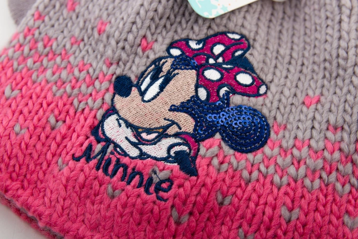 Komplet czapka rękawiczki Disney Minnie dla dziewczynki zimowy szaro różowa r. 50