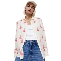 Koszula damska Zara bawełniana kremowa z haftem boho