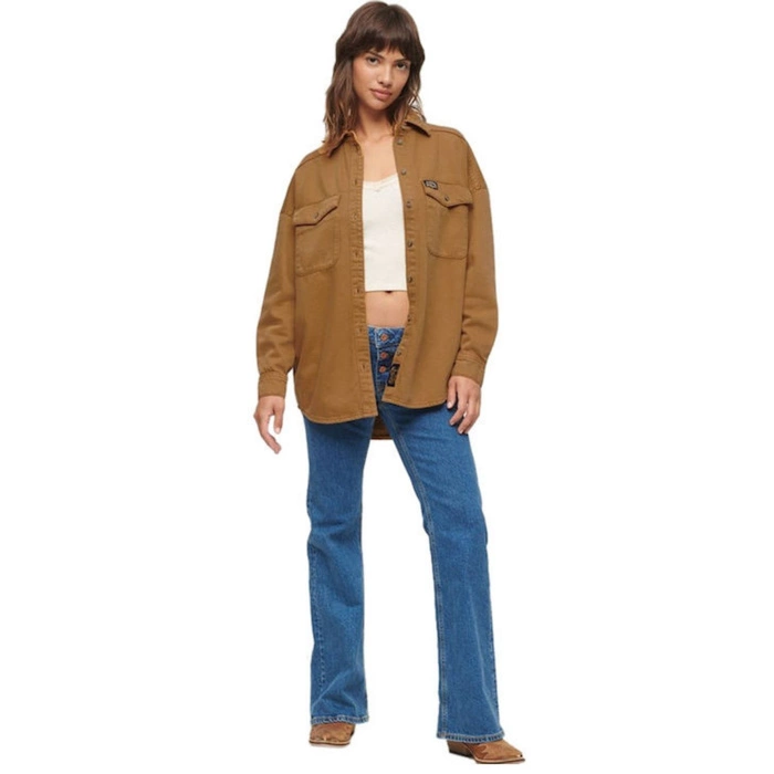 Katana damska Superdry Overshirt jeansowa koszulowa brązowa