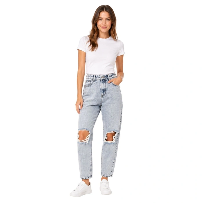 Spodnie damskie Jean Shop jeansy z dziurami niebieskie r. W25