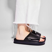 Klapki damskie Flip Flop Slide Velcro czarne lekkie imitacja skóry