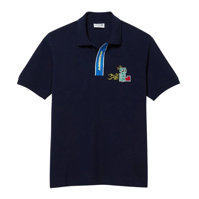 Koszulka polo męska Lacoste z kontrastowym zapieciem granatowa r. XS
