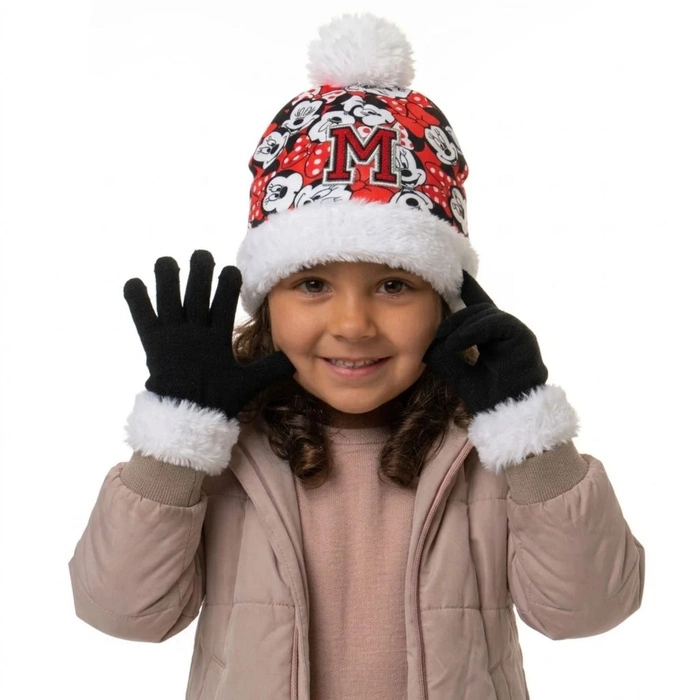 Komplet czapka rękawiczki Disney Myszka Minnie dla dziewczynki czerwony r. 52