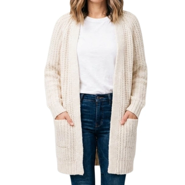 Sweter damski Zara Knitted kremowy kardigan
