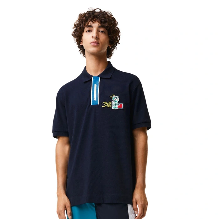 Koszulka polo męska Lacoste z kontrastowym zapieciem granatowa r. XS