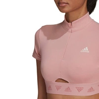 Top damski Adidas Crop Zip Tee sportowy krótki logo różowy