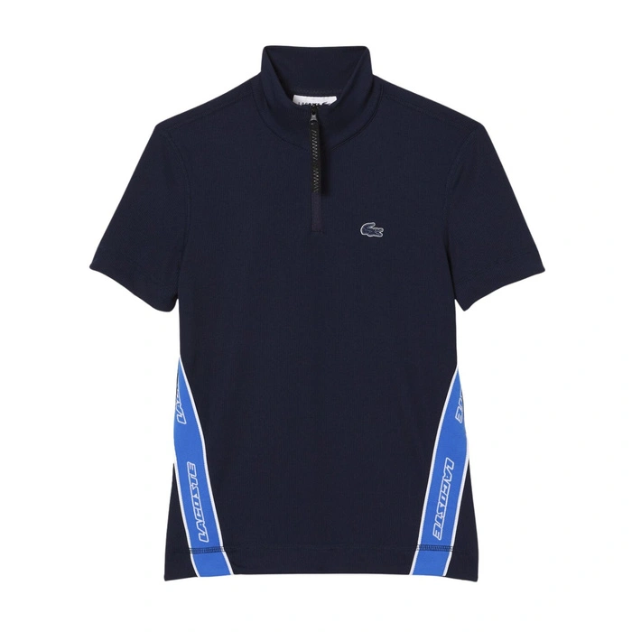 Koszulka damska Lacoste Contrast Bands Zip Neck Polo granatowa r. S