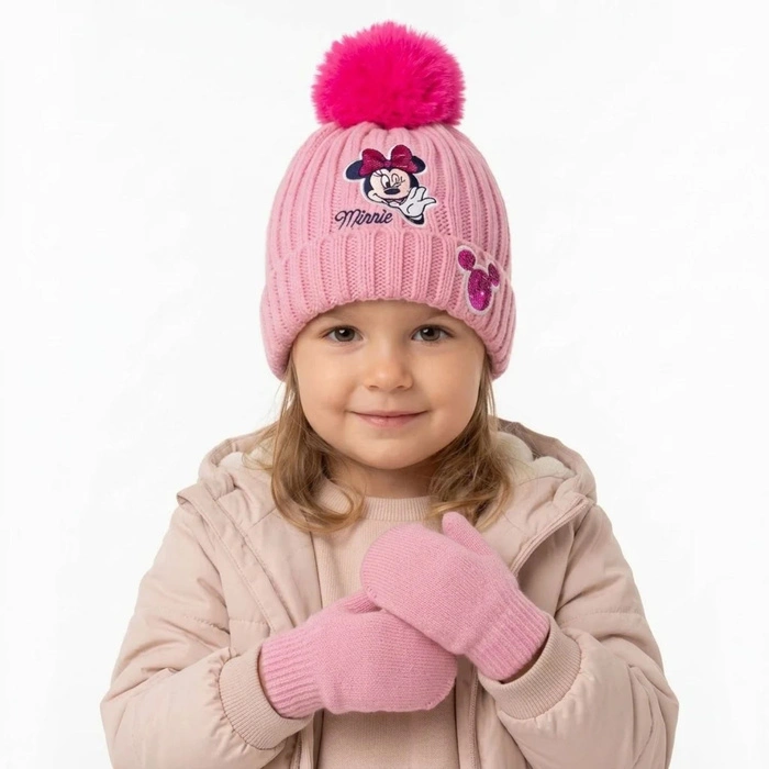 Komplet czapka rękawiczki Disney Minnie dla dziewczynki zimowy