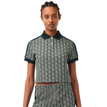 Koszulka damska Lacoste Contrast Collar Monogram crop top zielona r. XS
