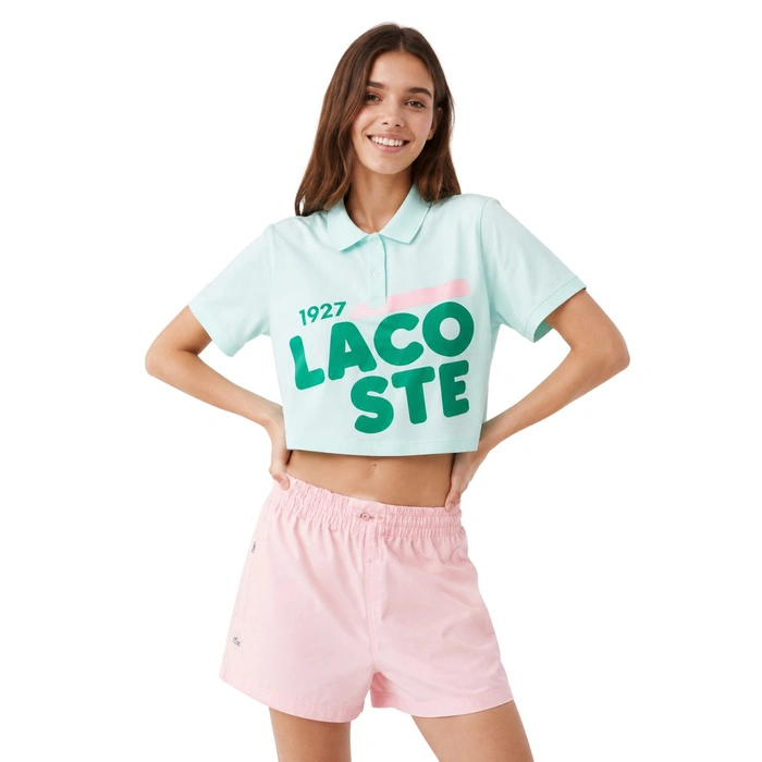 Koszulka damska Lacoste Loose Fit Printed polo crop top miętowa r. XS