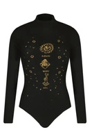 Body damski Desigual Mbs czarne z długim rekawem z nadrukiem r. XL