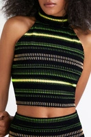 Bluzka damska Desigual Top czarny w neonowe pasy halter r. L