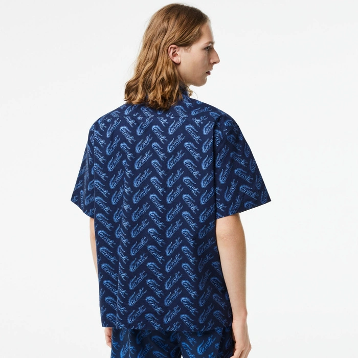 Koszula męska Lacoste z krótkim rękawem wzorzysta granatowa r. XL/XXL