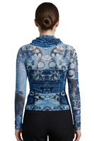 Bluzka damska Desigual Fiona siateczka dopasowana niebieska r. M