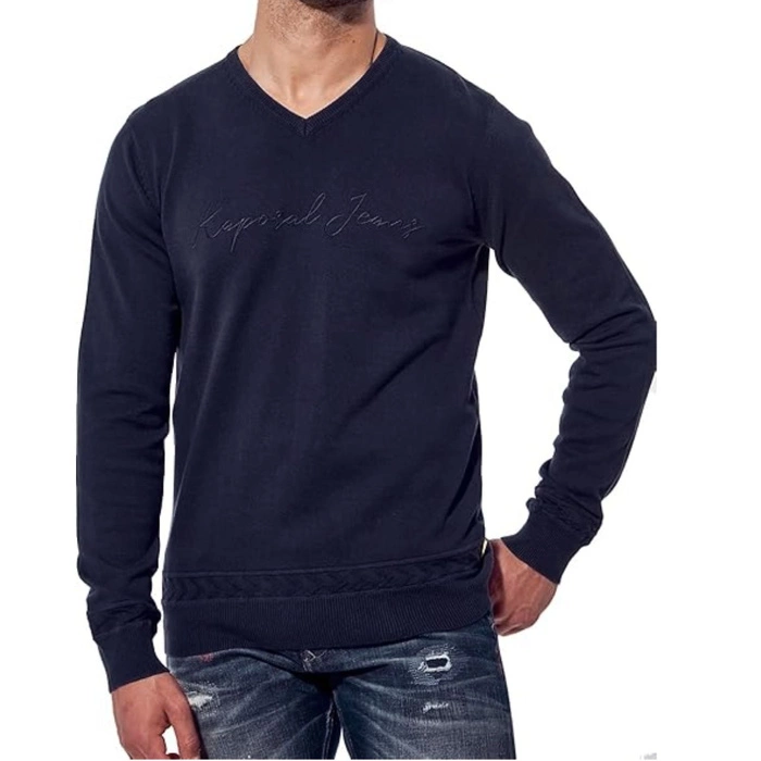 Sweter męski Kaporal Essential klasyczny granatowy w serek r. S