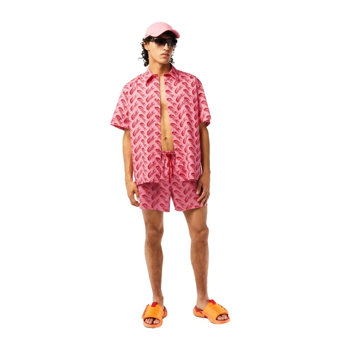 Koszula męska Lacoste Relaxed Fit z krótkim rękawem bróżowa r. XL