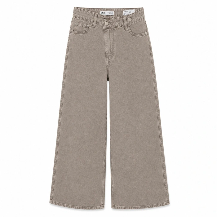 Spodnie damskie Zara Crossover jeansy szerokie beżowe r. 34